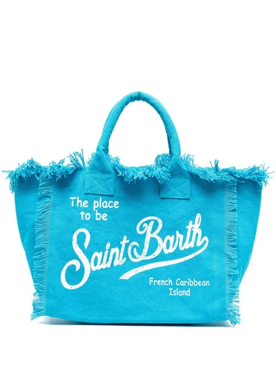 Mc2 Saint Barth Logo Print Beach Bag In Blue