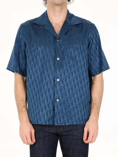 Dior Homme Oblique Short Sleeve Shirt In Blue