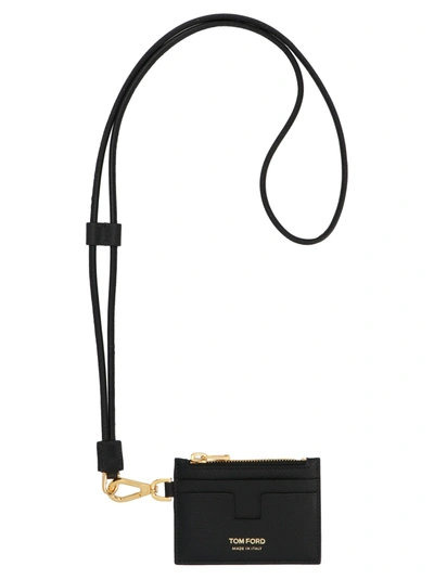 Tom Ford Full-grain Leather Cardholder With Lanyard In Black