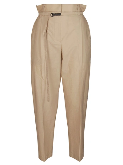 Brunello Cucinelli Beige Cotton Blend Trousers In Brown