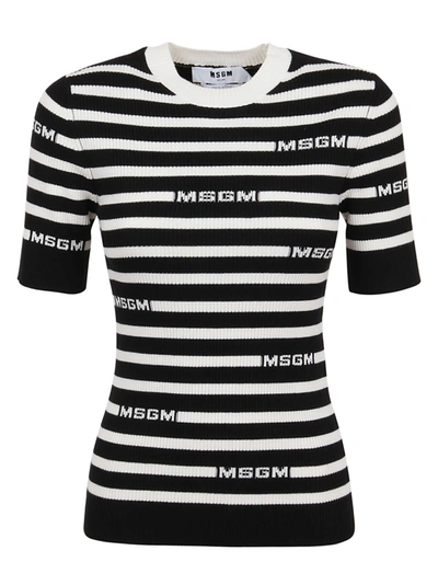 Msgm Patterned Intarsia-knit Top In Black