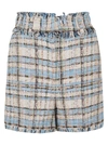 Msgm Tweed Fringe Check Shorts In Light Blue