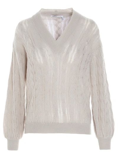 Agnona Cashmere Drop Needle Cable Knit Sweater In Beige