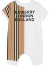 BURBERRY WHITE AND BEIGE ORGANIC COTTON PLAYSUIT,11718287