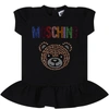 MOSCHINO BLACK DRESS FOR BABYGIRL WITH TEDDY BEAR,MDV08U LDA25 60100