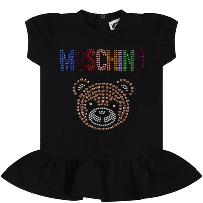 Moschino Kids' Black Dress For Babygirl With Teddy Bear