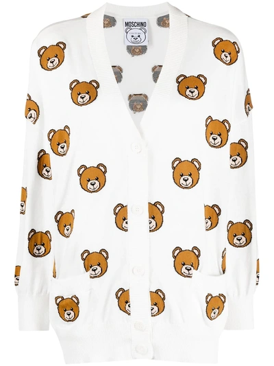 Moschino Oversized Teddy Pattern Cardigan In White