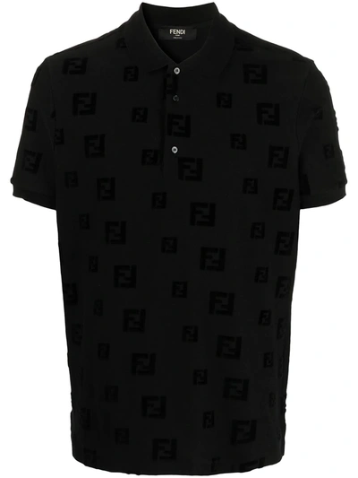 Fendi Ff-logo Cotton-jersey Polo Shirt In Black