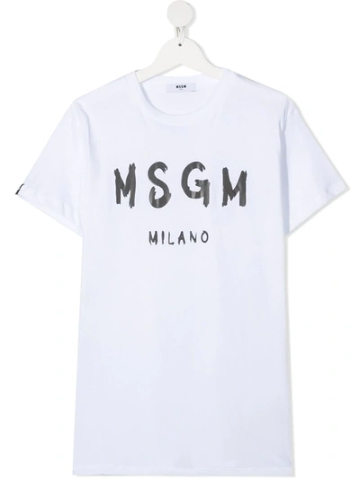 Msgm Teen Logo-print Short-sleeved T-shirt In White