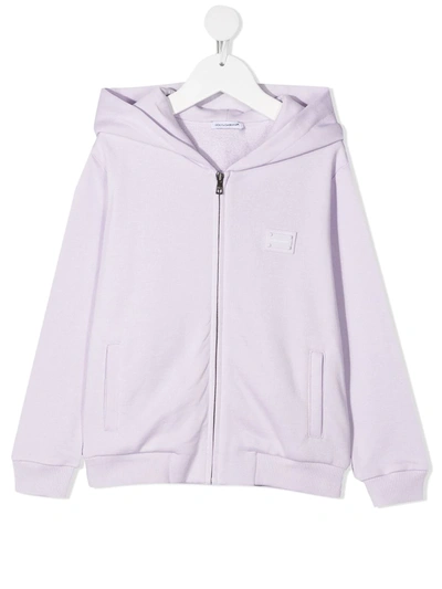 Dolce & Gabbana Kids' Logo-patch Zip-up Hoodie In Purple