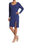 Stitchdrop Scoop Neck Rib Knit Slit Sweater Dress In French Blue