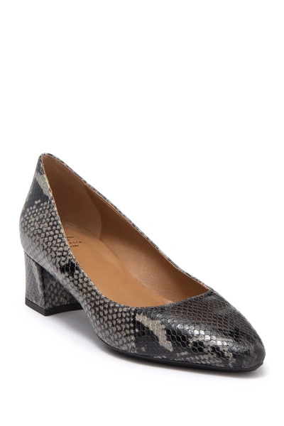 Aquatalia Pasha Snakeskin Embossed Block Heel Pump In Anthracite