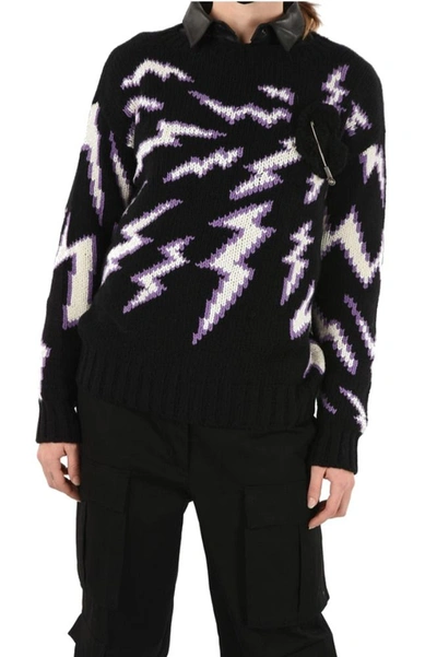 Prada Sweater With Lightning Print In Black