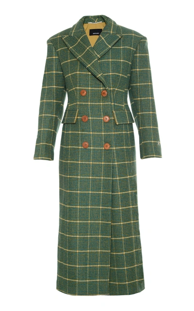 Anouki Women's Double Breasted Slim Checkered Wool Coat In Green