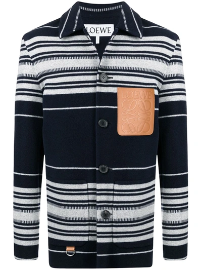 Loewe Logo-patch Striped Jacket In Blue