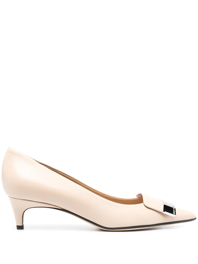 Sergio Rossi Plaque-embellished Pumps In Nude & Neutrals
