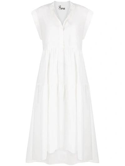 8pm High-neck Tiered Midi Dress In White