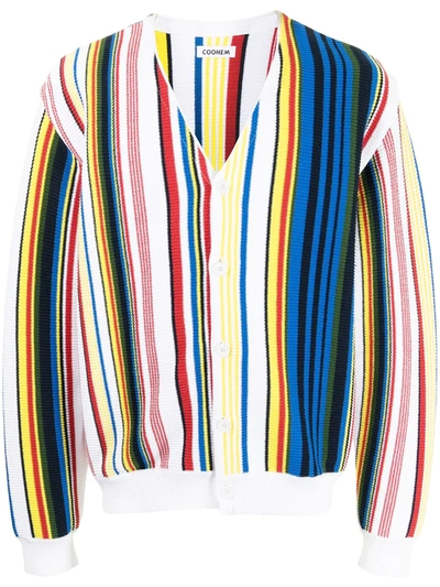 Coohem Striped Cotton Knit Cardigan In White
