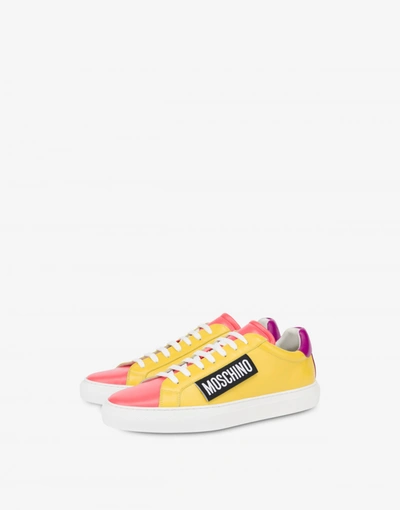Moschino Calfskin Sneakers Color Block In Yellow