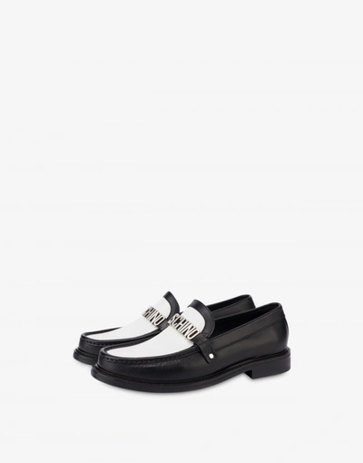 Moschino Men's Two-tone Leather Logo Loafers In Black