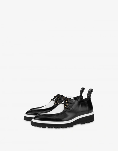 Moschino Lace-up Shoes In Optical Calfskin In Black