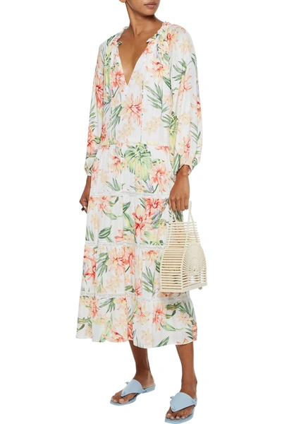 Alice And Olivia Layla Crochet-trimmed Floral-print Crepe De Chine Midi Dress In Hibfloral