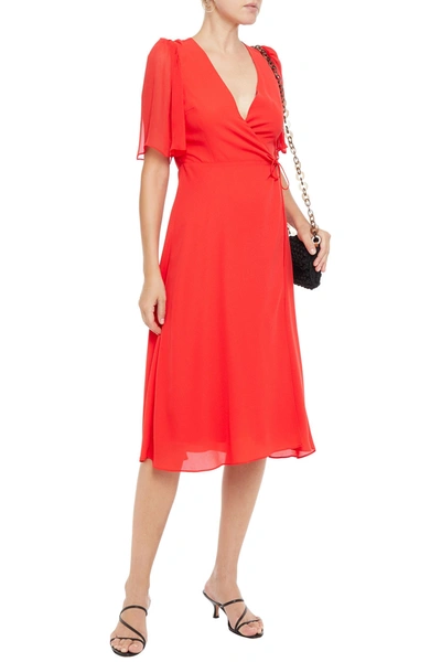 Alice And Olivia Suri Georgette-paneled Crepe Midi Wrap Dress In Brt Poppy