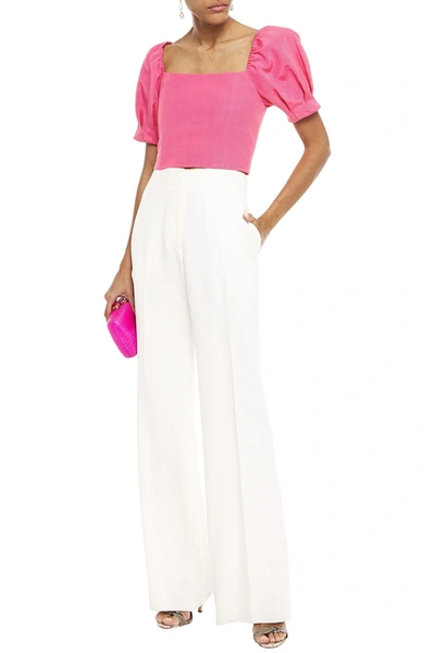 Alice And Olivia Cropped Gathered Moire And Bandage Top In Pink