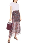 Maje Shirred Floral-print Silk-crepon Maxi Skirt In Black