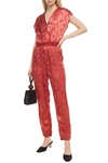 Maje Pera Wrap-effect Satin-jacquard Jumpsuit In Brick