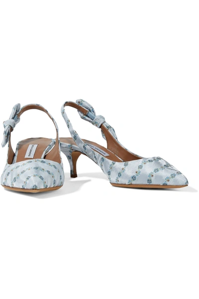 Tabitha Simmons Rise Bow-embellished Silk-blend Floral-jacquard Slingback Pumps In Sky Blue