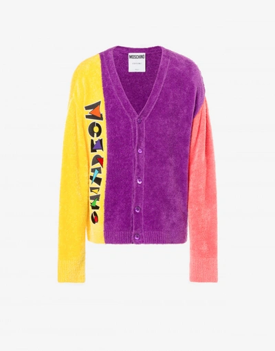 Moschino Cotton Velor Cardigan Colour Block In Purple