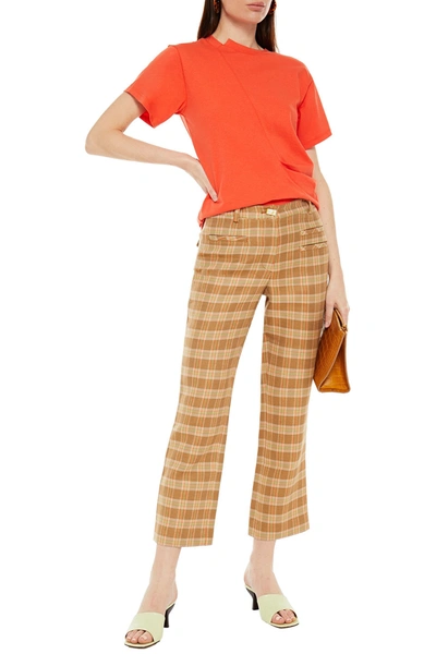 Rejina Pyo Checked Woven Kick-flare Trousers In Brown