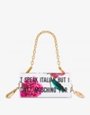 MOSCHINO SLOGAN & FLOWERS SHOULDER BAG WITH CHARM