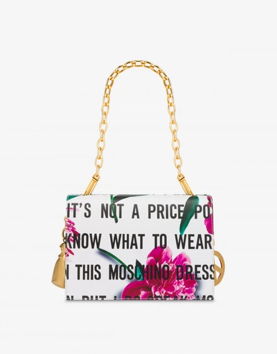 Moschino Slogan & Flowers Handbag With Charm In White