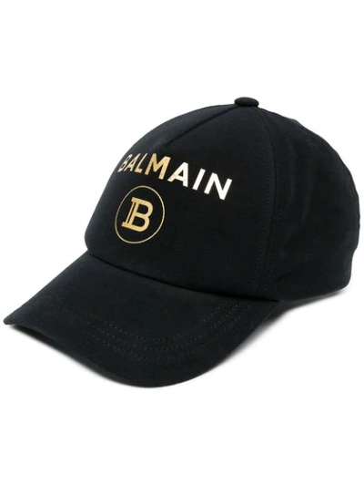 Balmain Faded Logo Print Cap In Black