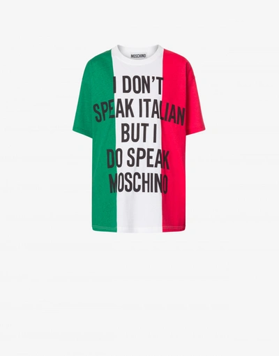 Moschino Logo Printed Italian Slogan Jersey Dress In Neutral