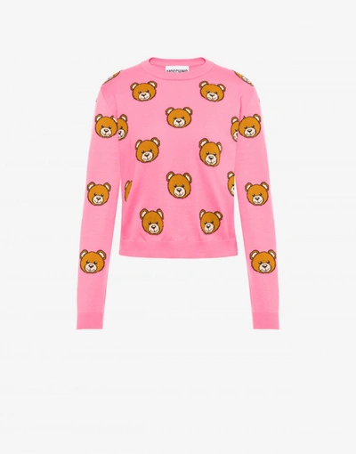 Moschino Pull In Cotone Con Teddy-all-over In Pink,brown,black