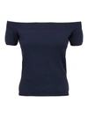 Alexander Mcqueen Off-shoulder Knitted Top In Blue