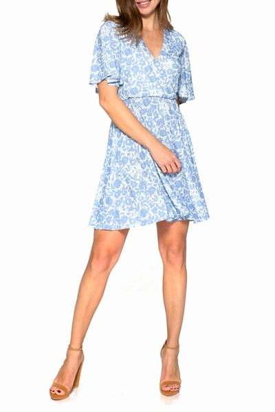 Alexia Admor Oakless Flutter Sleeve Fit & Flare Dress In Light Blue Multi