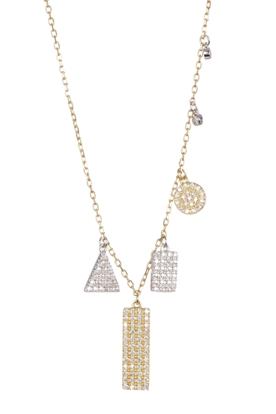 Adornia Gold Plated Sterling Silver Multi Shaped Pave Swarovski Crystal Accented Pendant Necklace