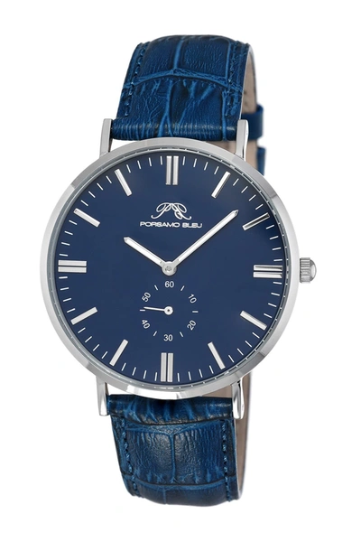 Porsamo Bleu Henry Leather Strap Watach, 40mm In Blue-silver