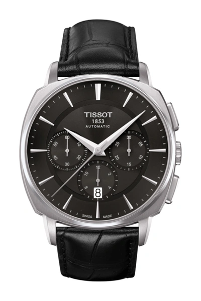 Tissot Men's T-lord Automatic Chronograph Valjoux Croc Embossed Leather Strap Watch In 000