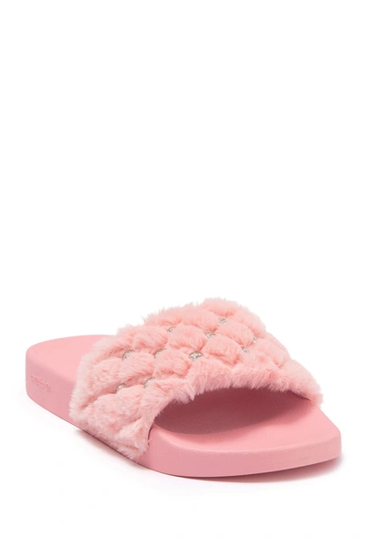 Bebe Faryn Embellished Faux Fur Slide Sandal In Pink