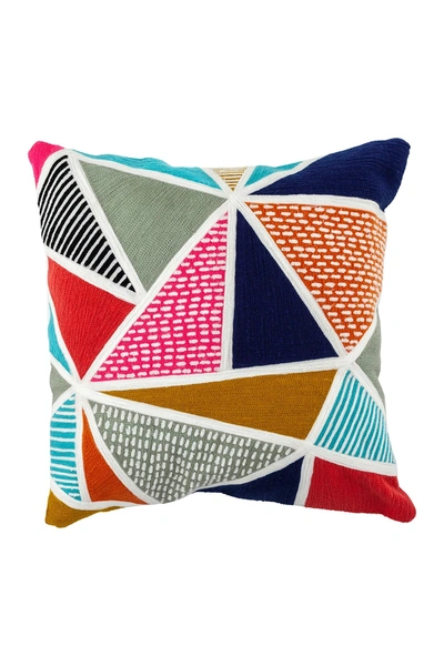 Divine Home Embroidered Triangles Outdoor Pillow In Multi