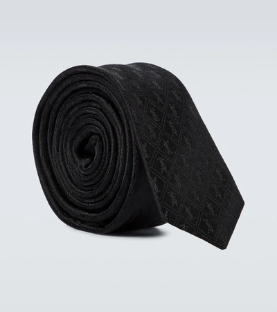 Saint Laurent Patterned Silk Tie In Black