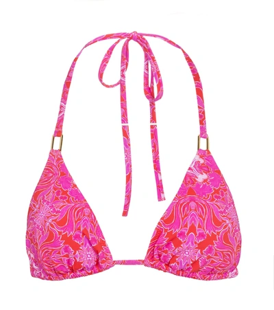 Melissa Odabash Cancun Printed Halterneck Bikini Top In Pink