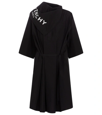 Givenchy Scarf-trimmed Belted Cotton Poplin Dress In Black