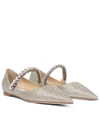 Jimmy Choo Baily Glittered Ballerina Flats With Crystal And Pearl Strap In Silver