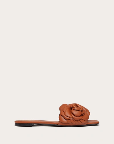 Valentino Garavani 03 Rose Edition Brown Leather Atelier Slide Sandals